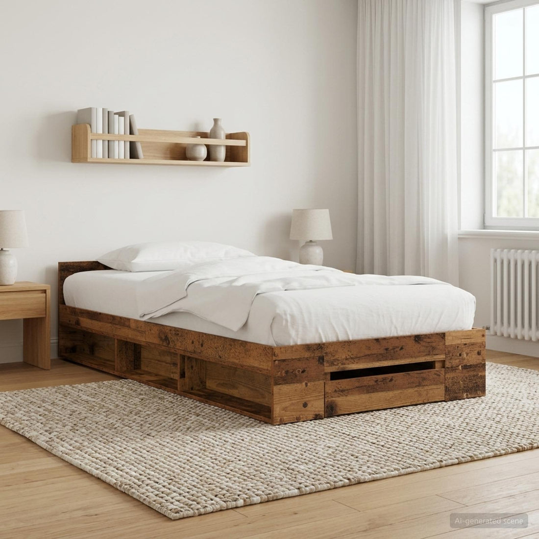 vidaXL Estructura de cama con almacenamiento Madera envejecida