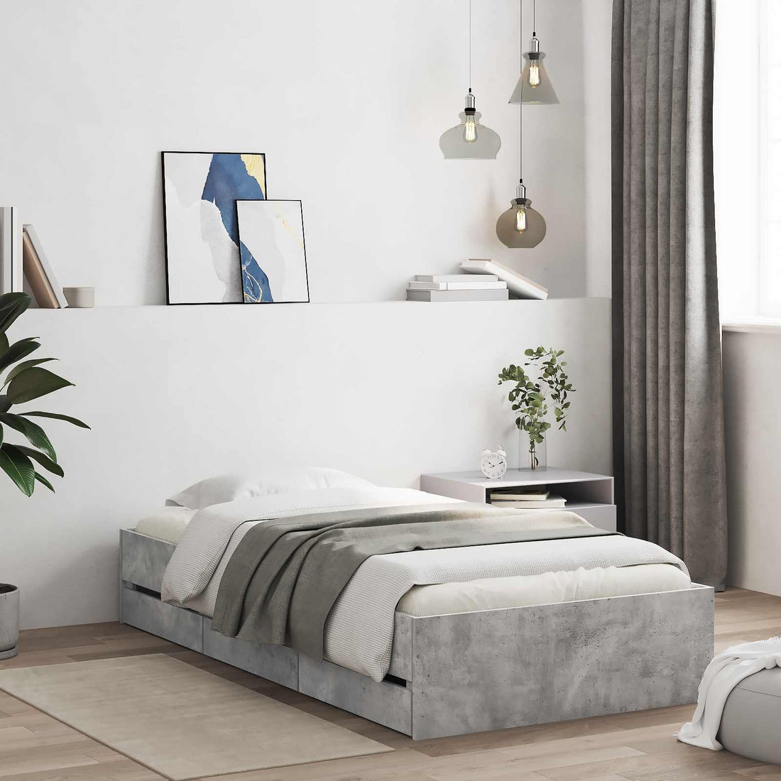 vidaXL Estructura de cama con almacenamiento con cajón Sonoma gris