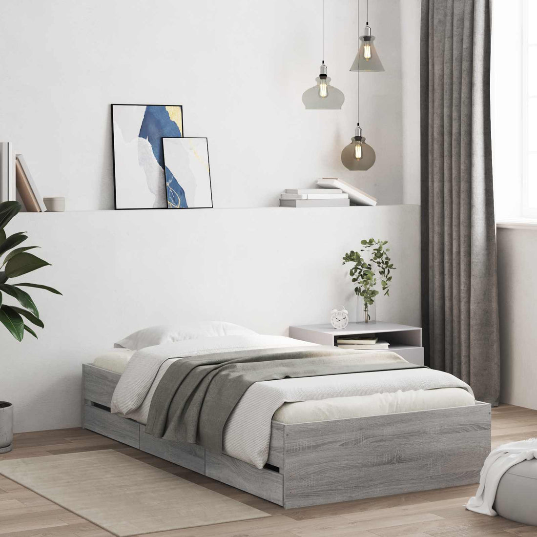 vidaXL Estructura de cama con almacenamiento con cajón Gris Hormigón