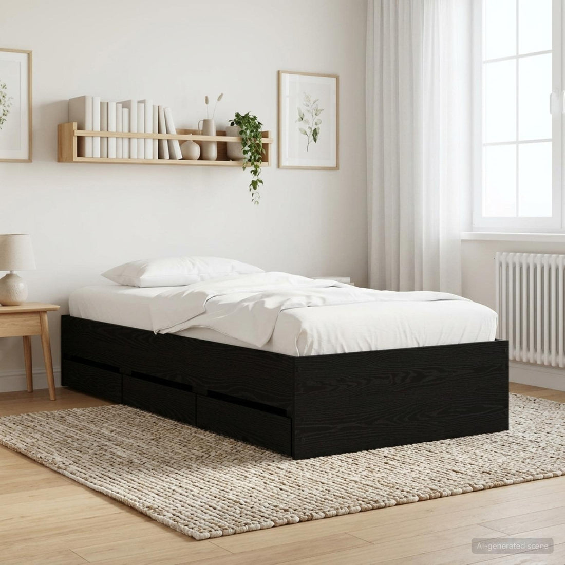 vidaXL Estructura de cama con almacenamiento con cajón Roble Negro