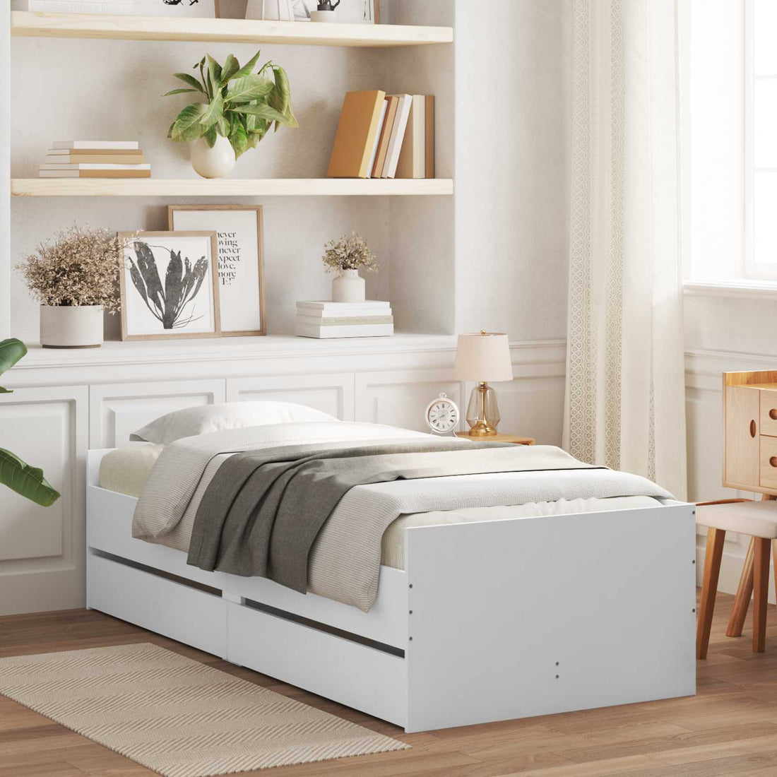 vidaXL Estructura de cama con cajón Blanco Madera de pino macizo
