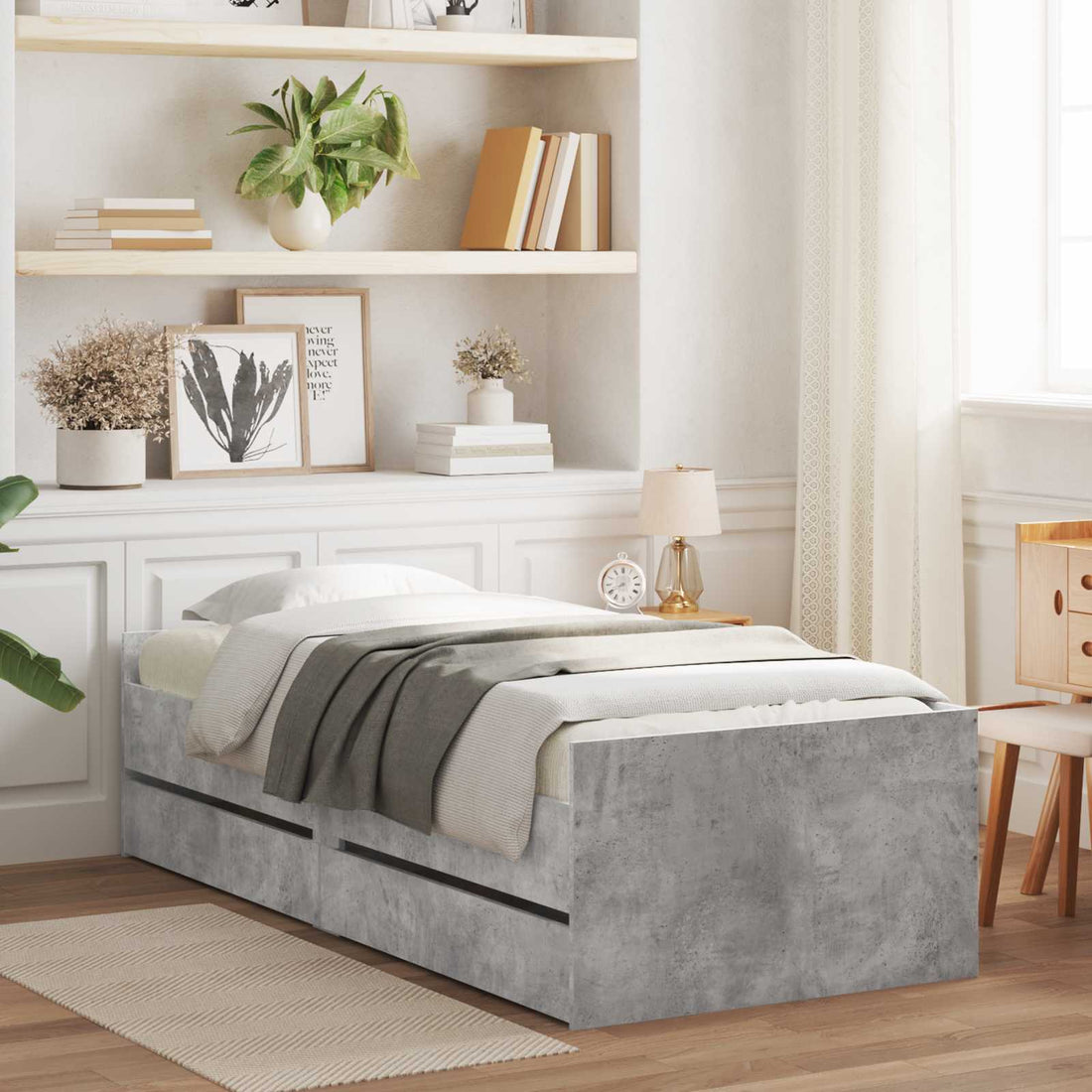 vidaXL Estructura de cama con cajón Sonoma gris Madera de pino macizo