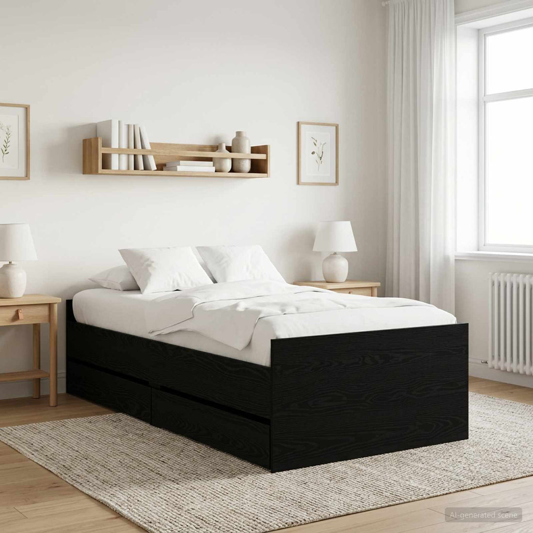 vidaXL Estructura de cama con cajón Roble Negro Madera de pino macizo