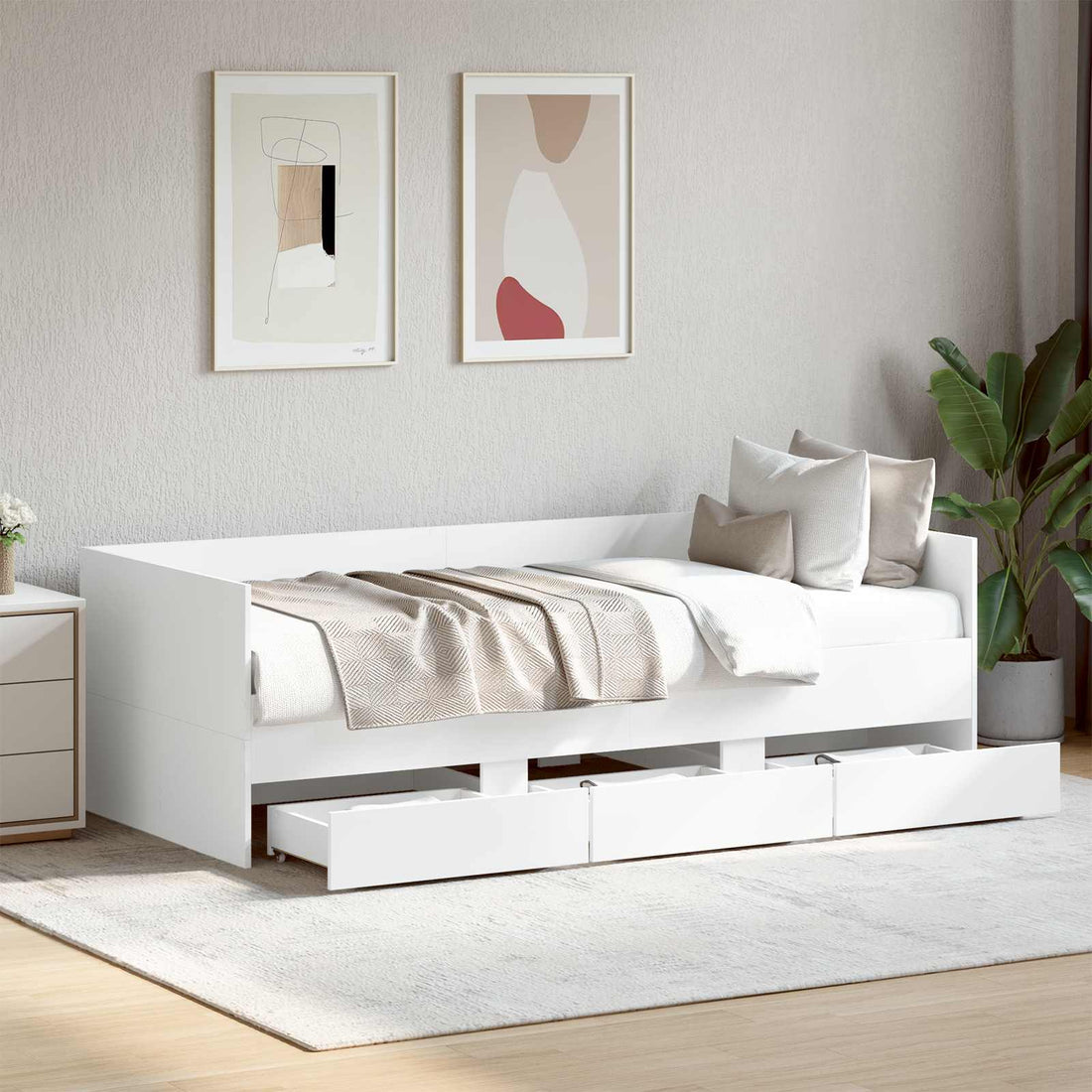 vidaXL Cama de día con cajón con cabecera Blanco Madera de ingeniería