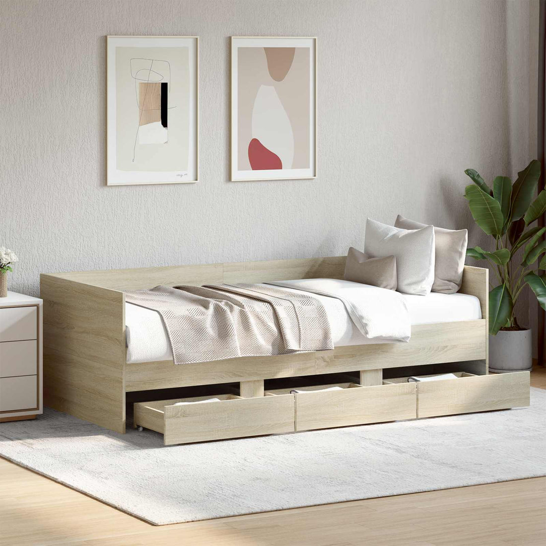 vidaXL Cama de día con cajón Roble Sonoma Madera de ingeniería