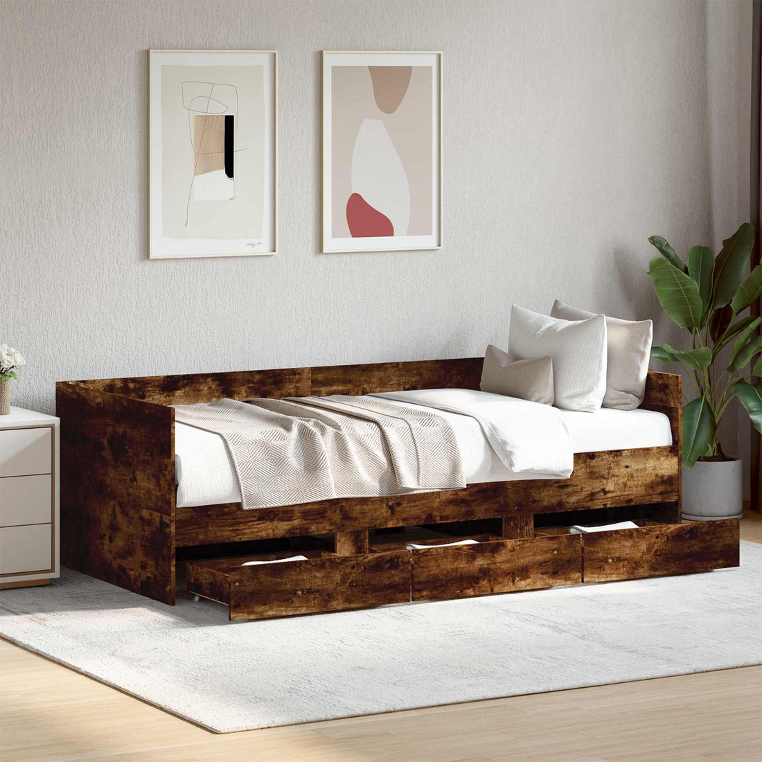 vidaXL Cama de día con cajón Roble Ahumado Madera de ingeniería