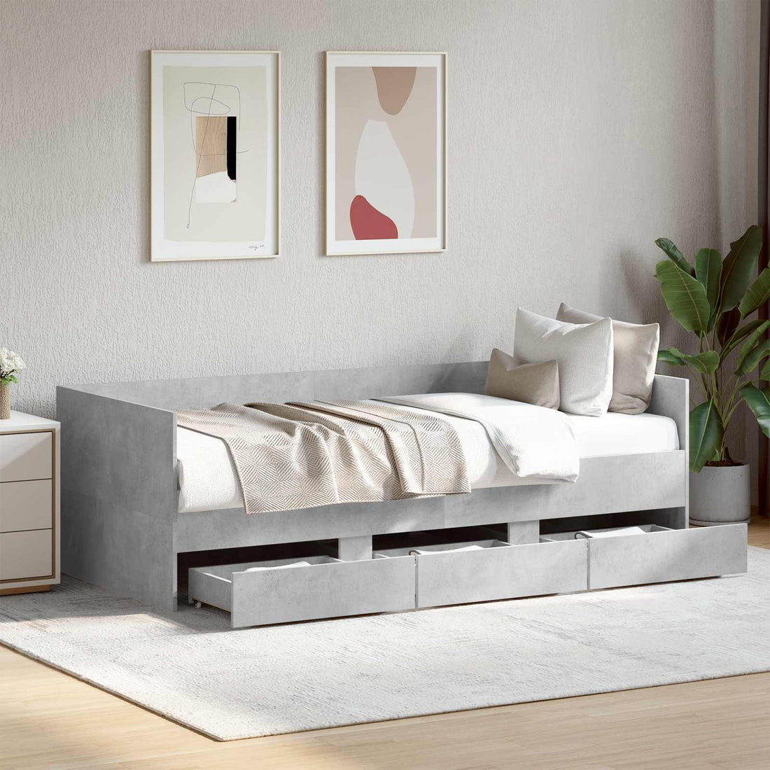 vidaXL Cama de día con cajón Gris Hormigón Madera de ingeniería