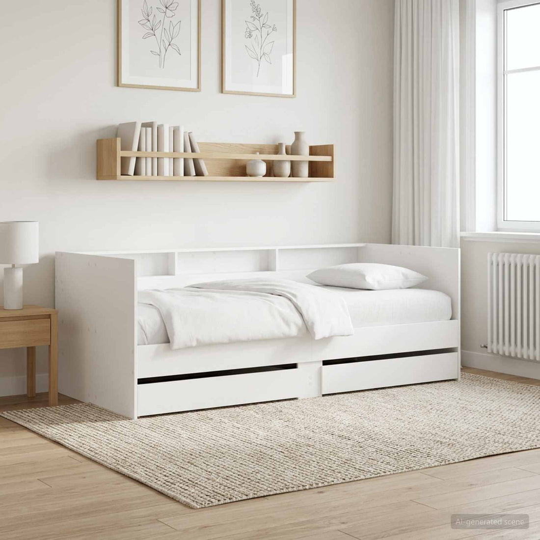 vidaXL Cama de día con cajón con estante Blanco Madera de ingeniería