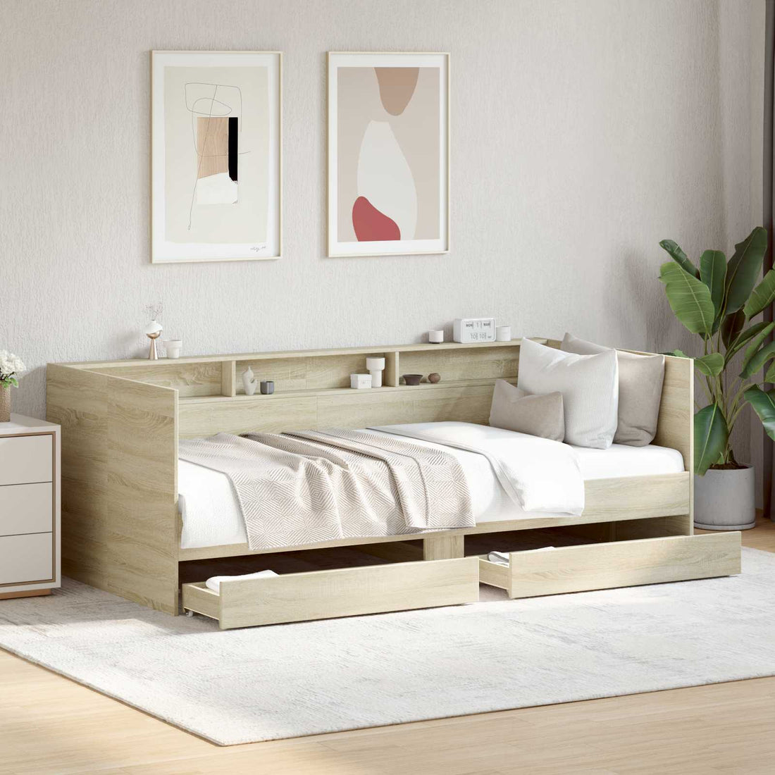 vidaXL Cama de día con cajón Roble Sonoma Madera de ingeniería