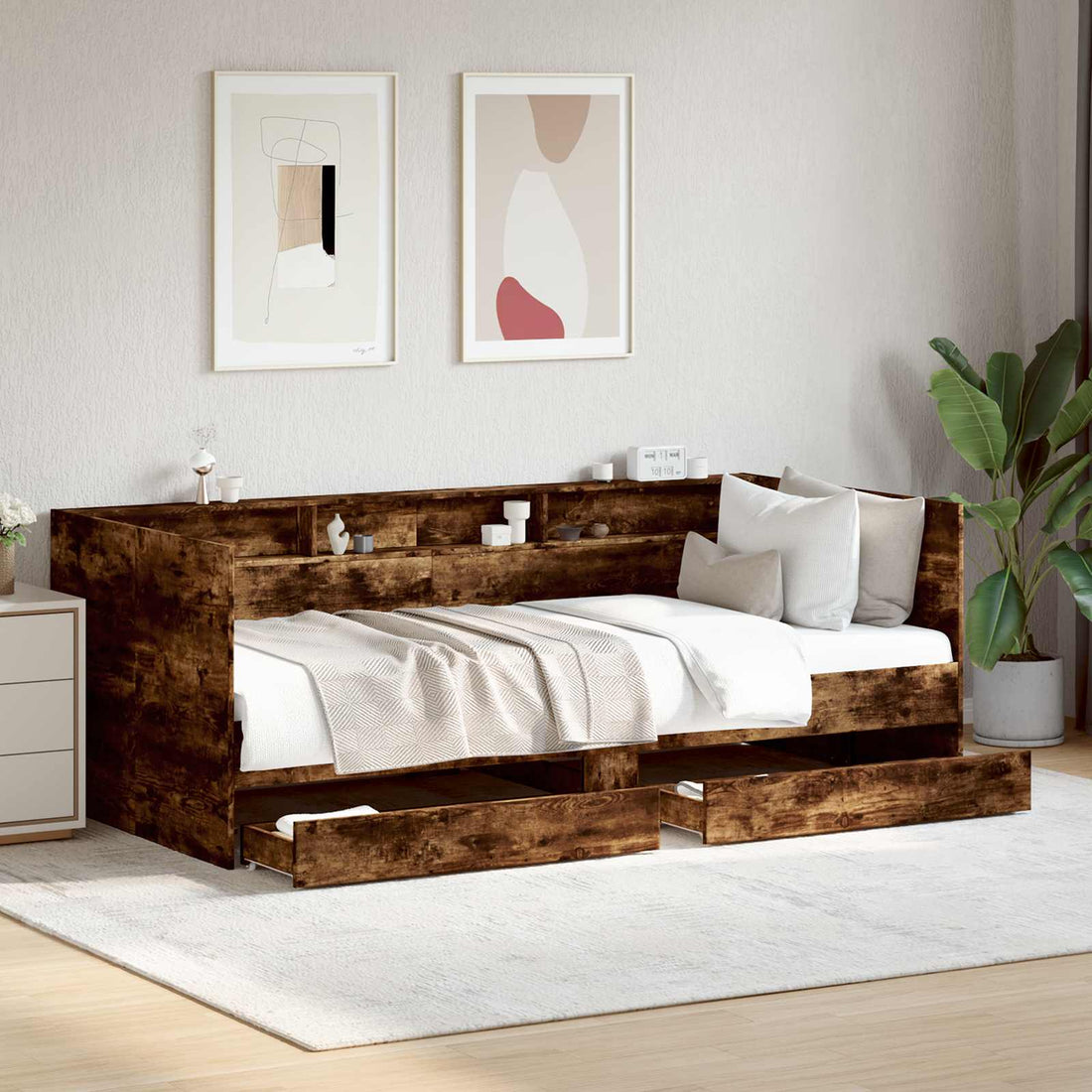 vidaXL Cama de día con cajón Roble Ahumado Madera de ingeniería
