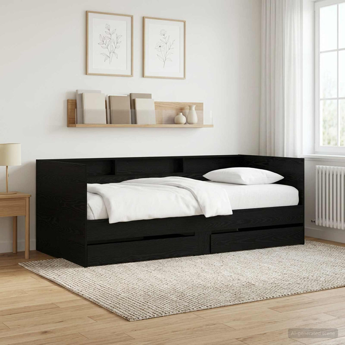 vidaXL Cama de día con cajón Roble Negro Madera de ingeniería