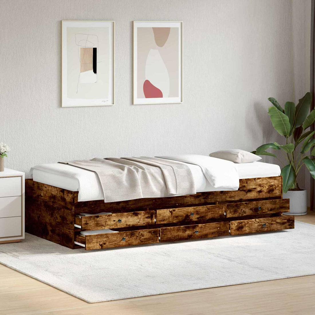 vidaXL Estructura de cama con almacenamiento Roble Ahumado 80 x 200 cm
