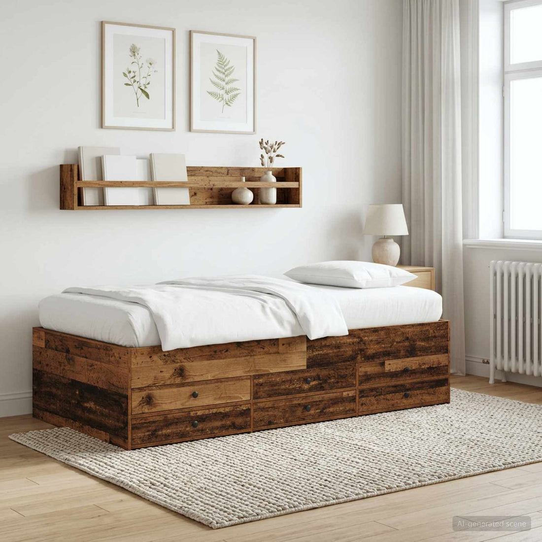 vidaXL Estructura de cama con almacenamiento Madera envejecida