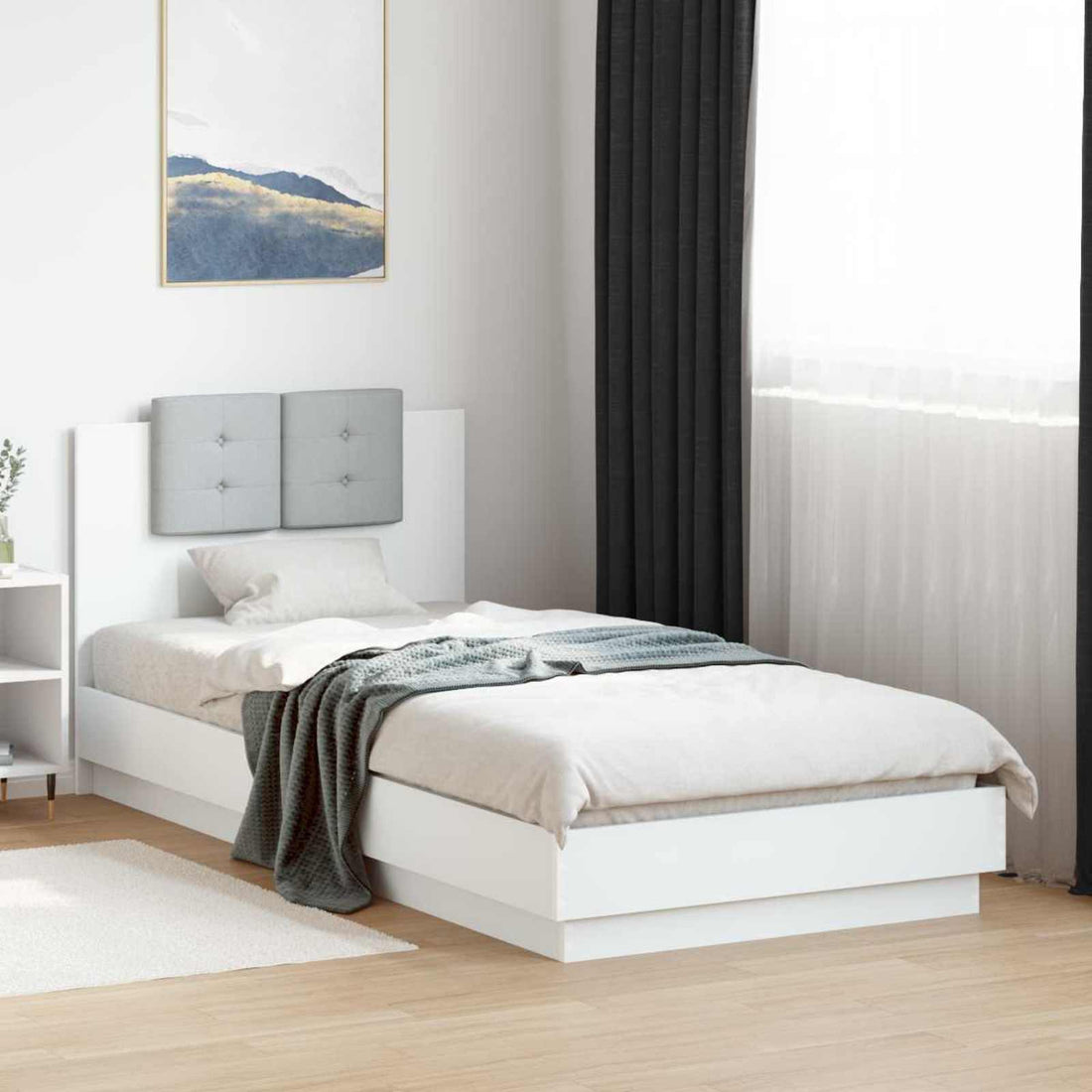 vidaXL Estructura de cama con cabecero Blanco Madera de ingeniería