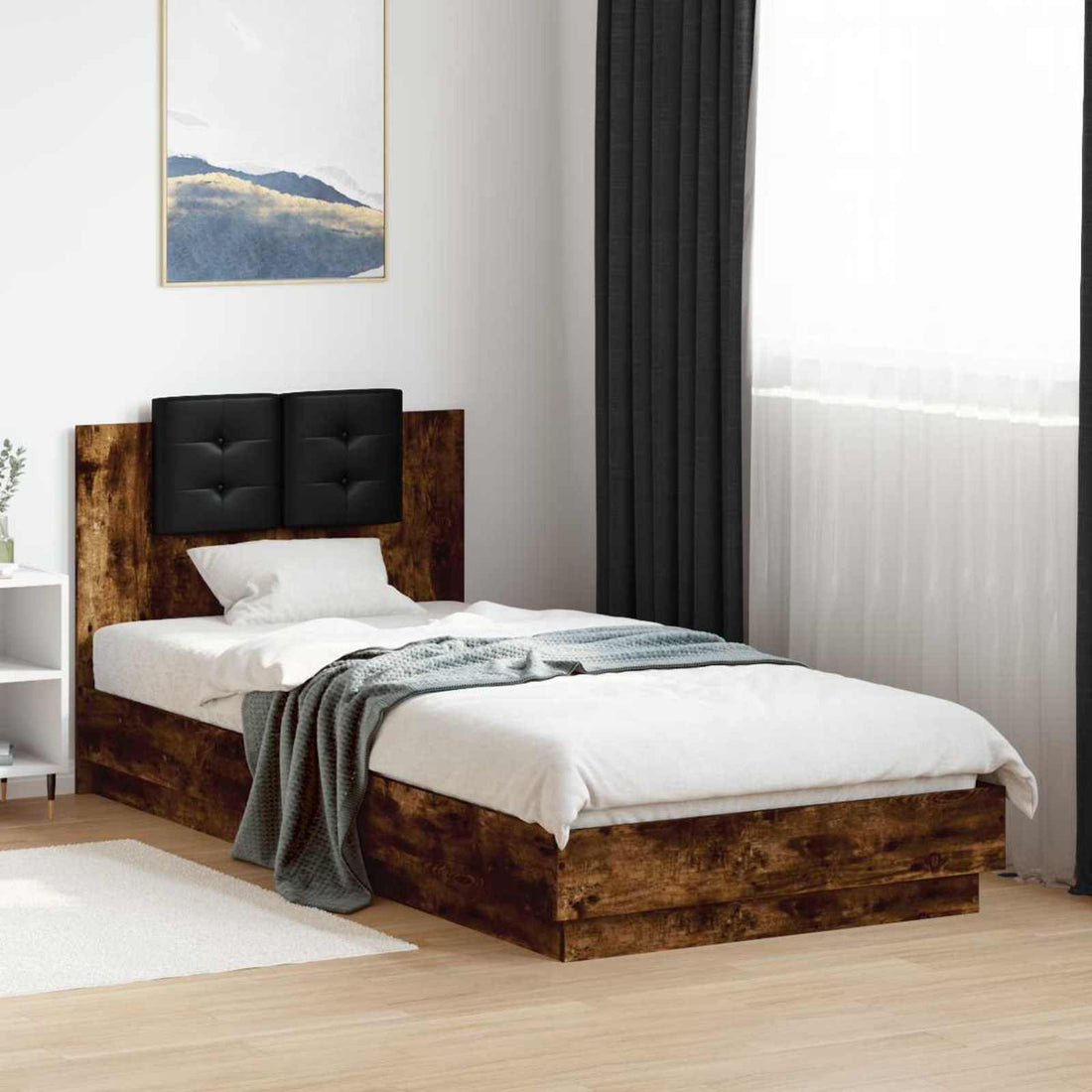 vidaXL Estructura de cama con cabecero Roble Ahumado