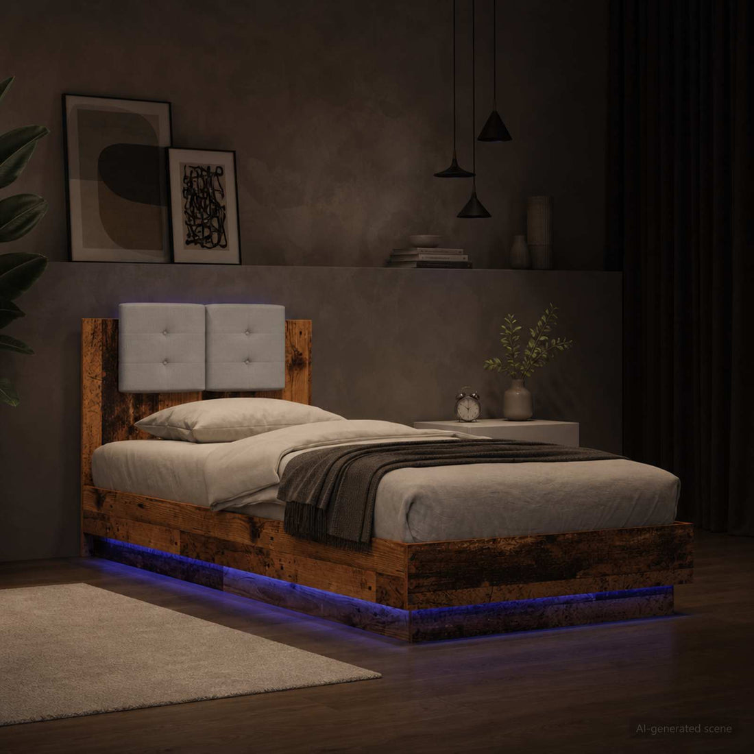 vidaXL Estructura de cama con cabecero Madera envejecida