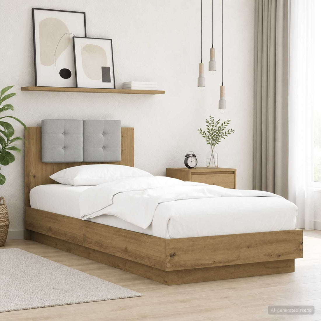 vidaXL Estructura de cama con cabecero Roble artisan