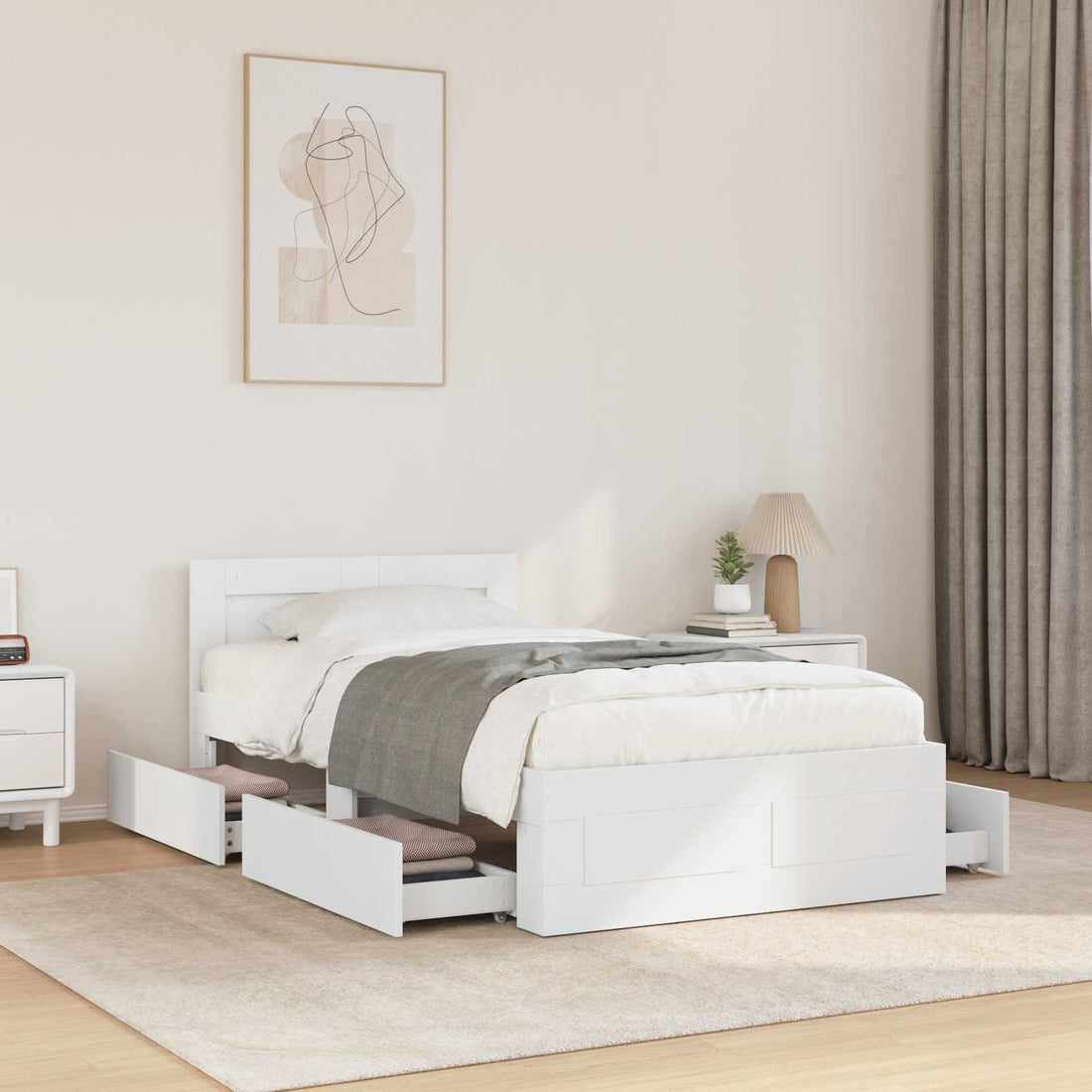 vidaXL Estructura de cama con cajón 2 uds. Blanco Madera de ingeniería