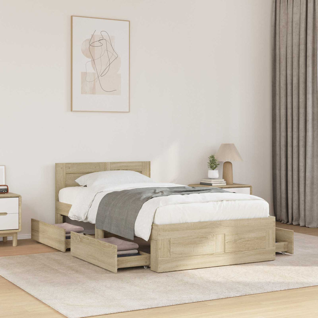 vidaXL Estructura de cama 2 uds. Roble Sonoma Madera de ingeniería