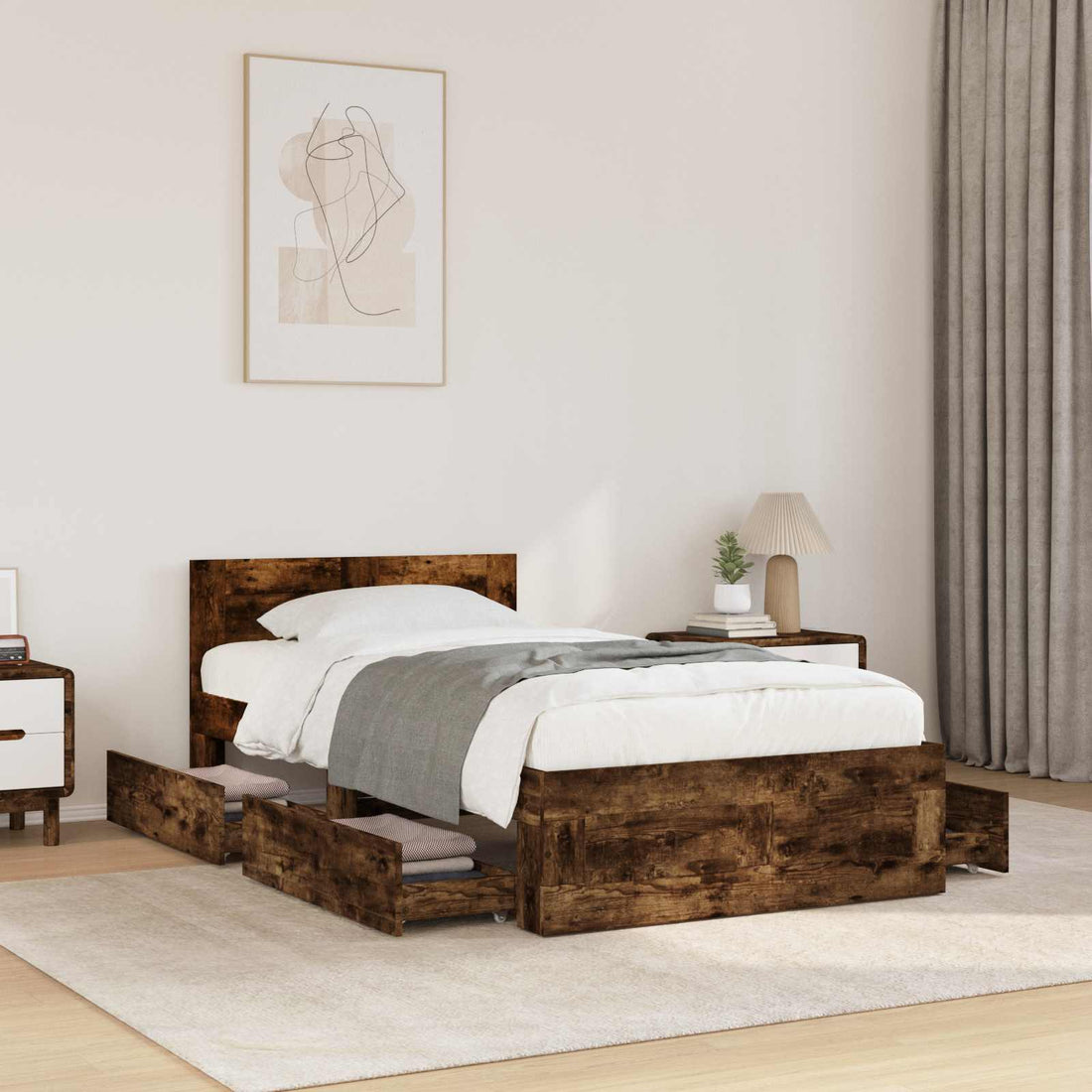 vidaXL Estructura de cama 2 uds. Roble Ahumado Madera de ingeniería