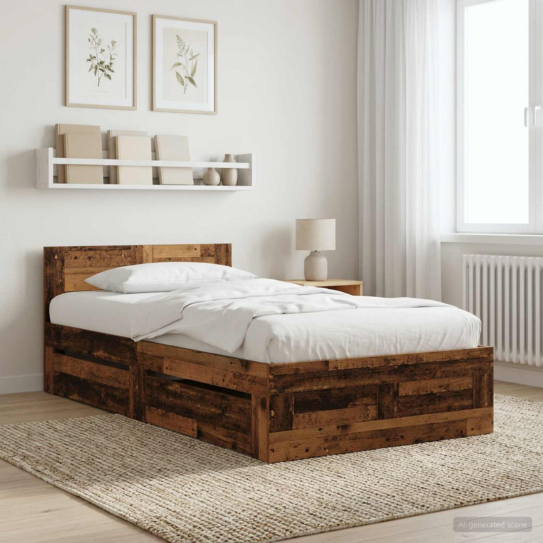 vidaXL Estructura de cama con cajón 2 uds. Madera envejecida