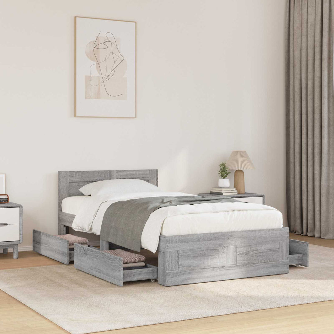 vidaXL Estructura de cama 2 uds. Sonoma gris Madera de ingeniería