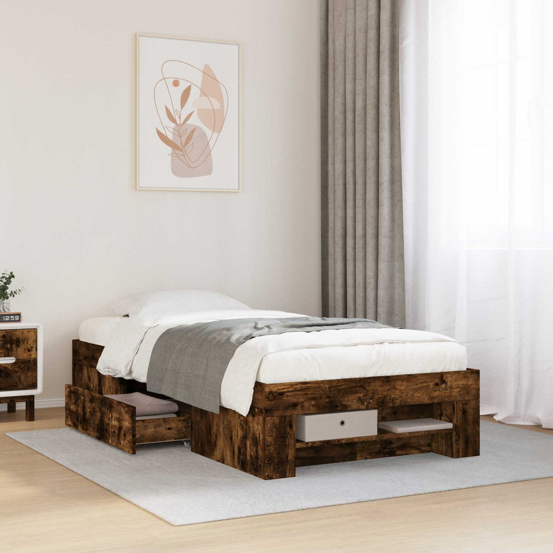 vidaXL Estructura de cama con almacenamiento Roble Ahumado 80 x 200 cm