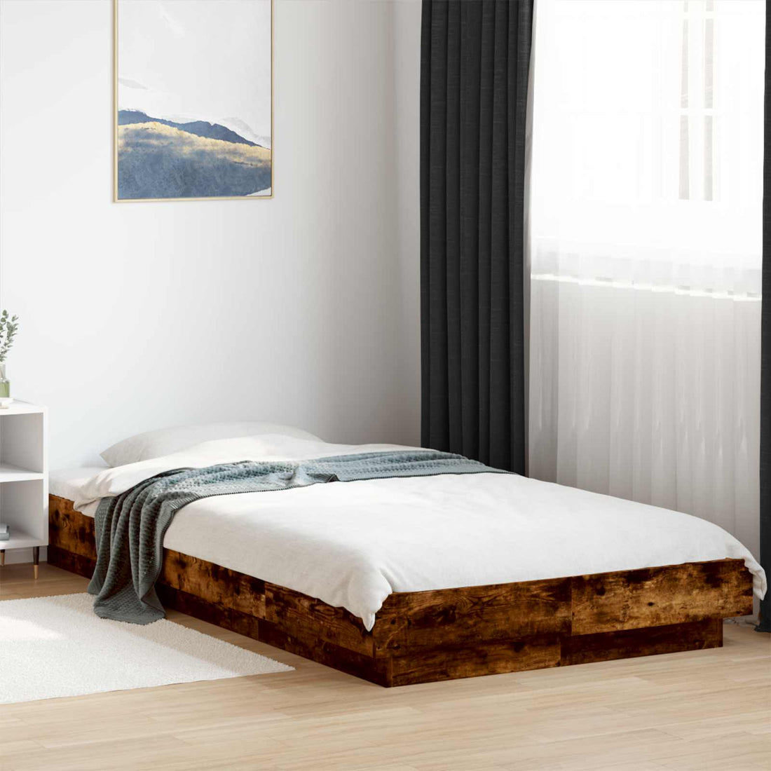 vidaXL Estructura de cama de suelo Roble Ahumado 80 x 210 cm
