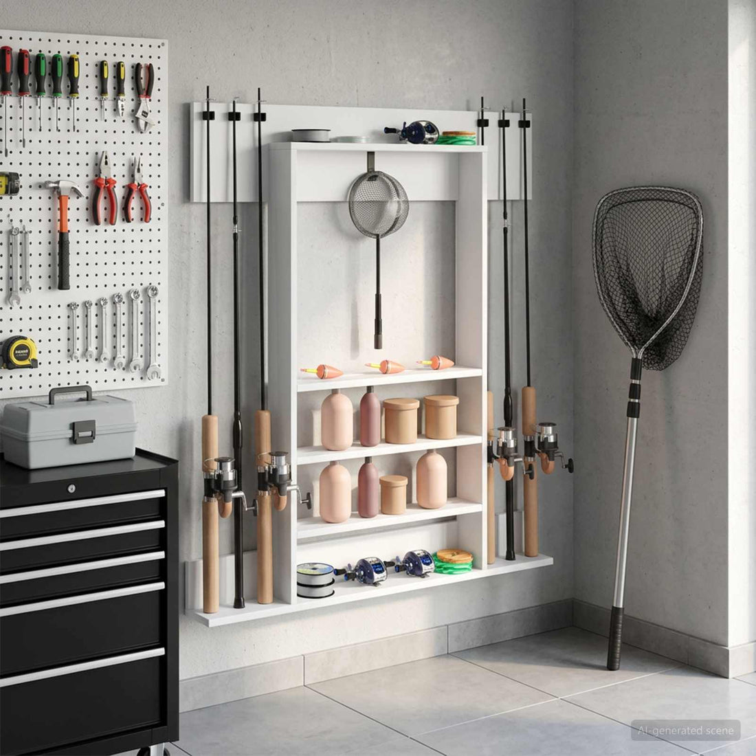 vidaXL Soporte para cañas de pescar de pared Madera de ingeniería