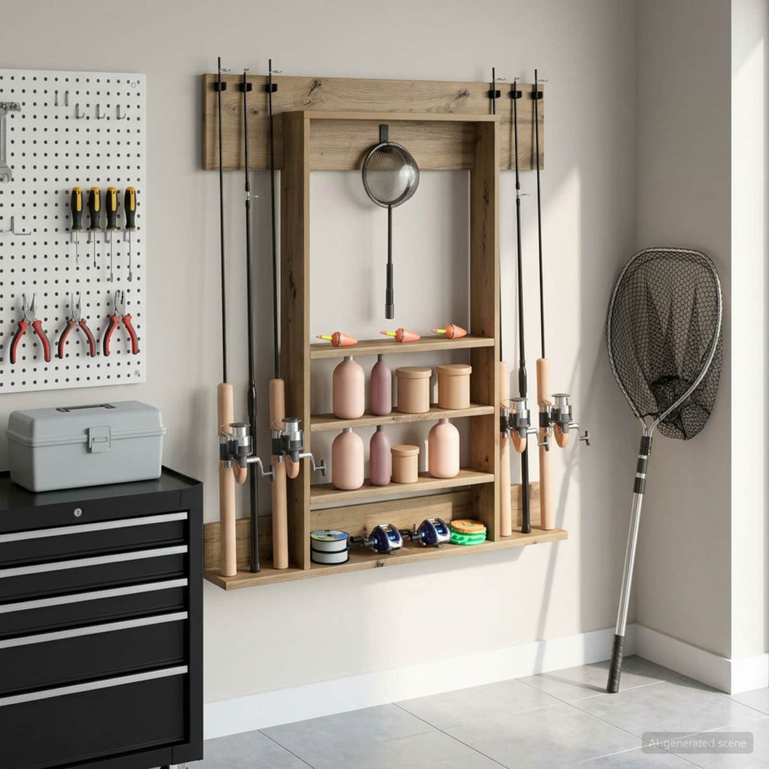 vidaXL Soporte para cañas de pescar de pared Madera de ingeniería