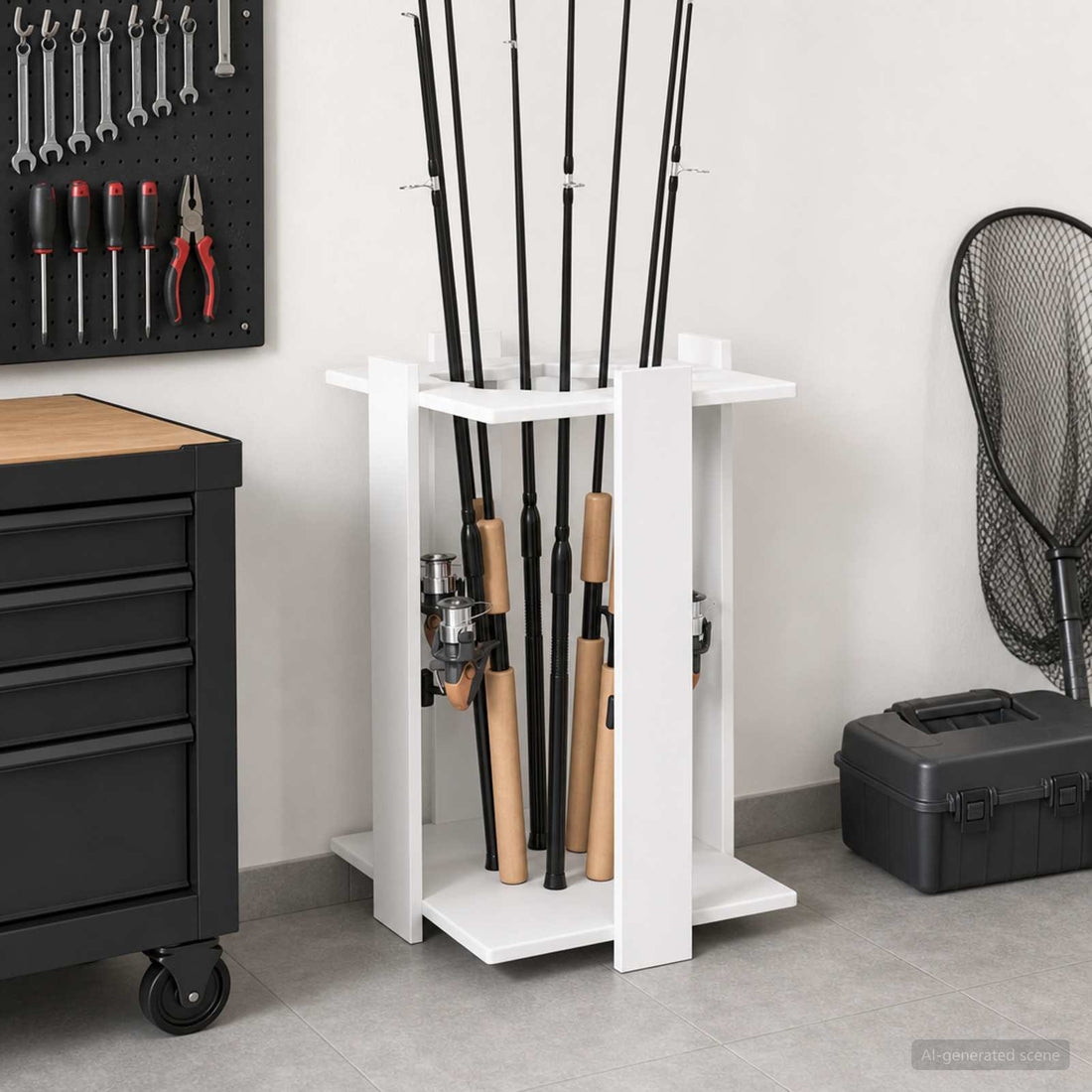 vidaXL Soporte para cañas de pescar Madera de ingeniería