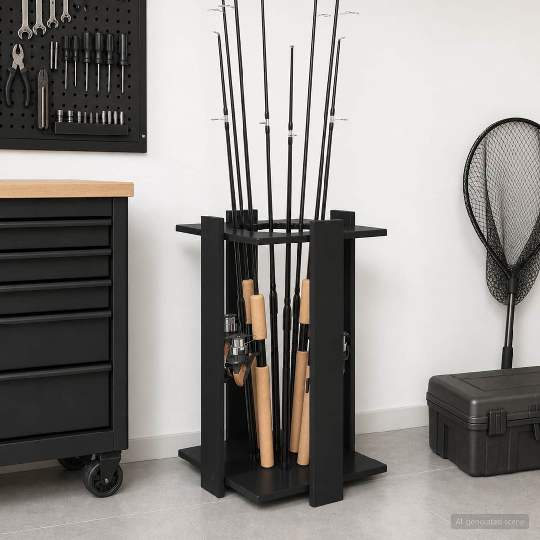 vidaXL Soporte para cañas de pescar Madera de ingeniería