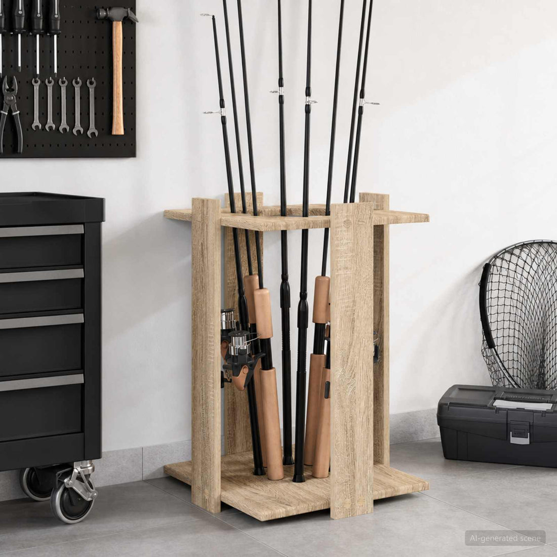 vidaXL Soporte para cañas de pescar Madera de ingeniería