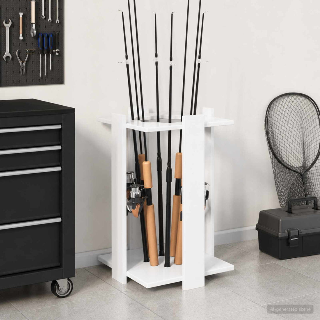 vidaXL Soporte para cañas de pescar Madera de ingeniería