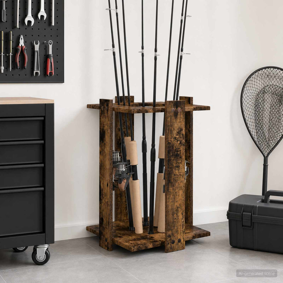 vidaXL Soporte para cañas de pescar Madera de ingeniería