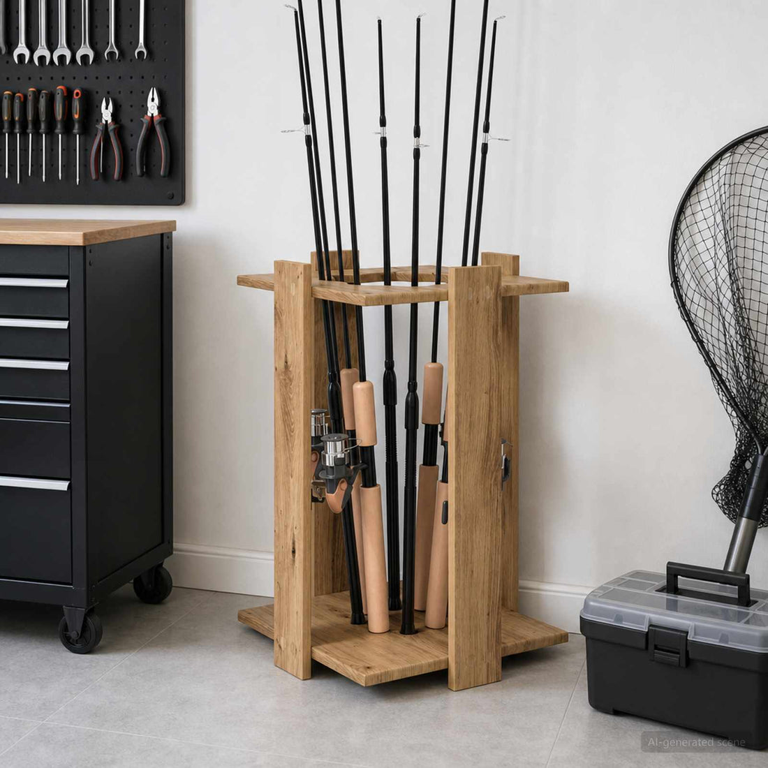 vidaXL Soporte para cañas de pescar Madera de ingeniería