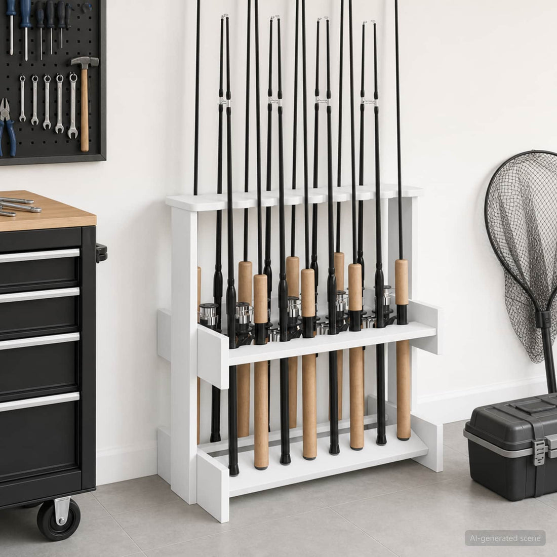 vidaXL Soporte para cañas de pescar Madera de ingeniería