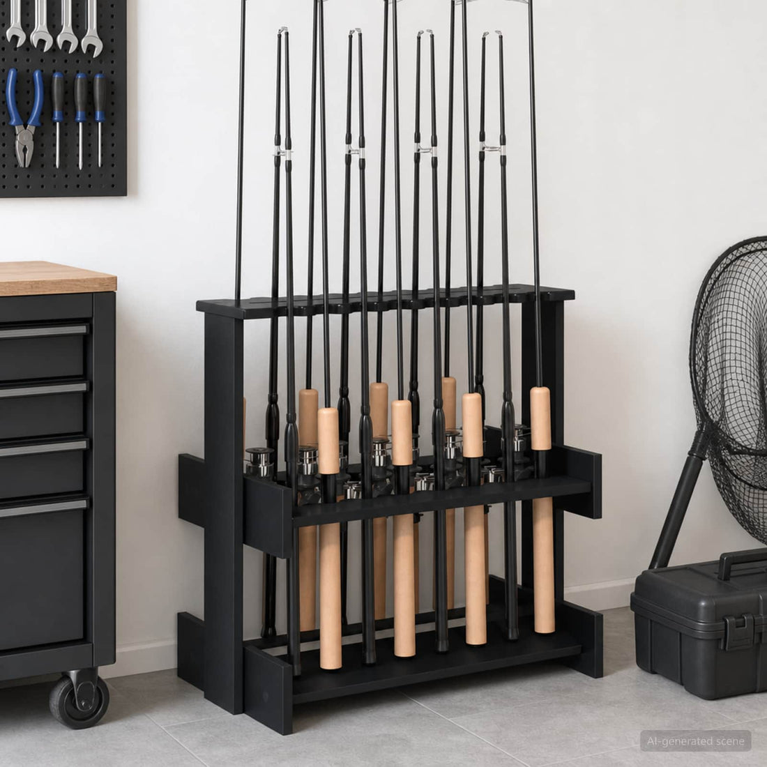 vidaXL Soporte para cañas de pescar Madera de ingeniería