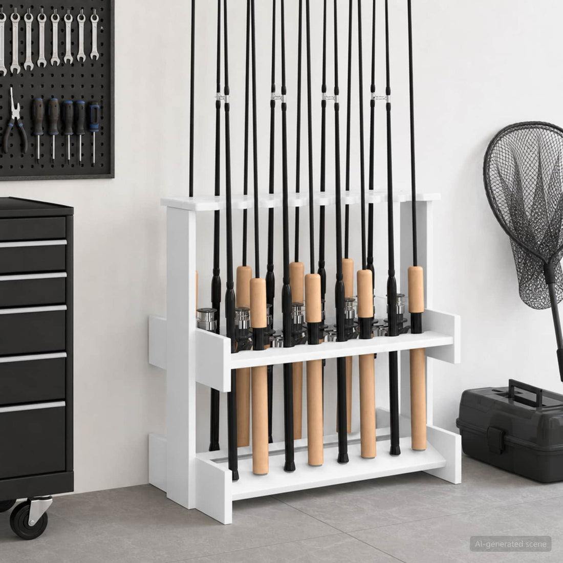 vidaXL Soporte para cañas de pescar Madera de ingeniería