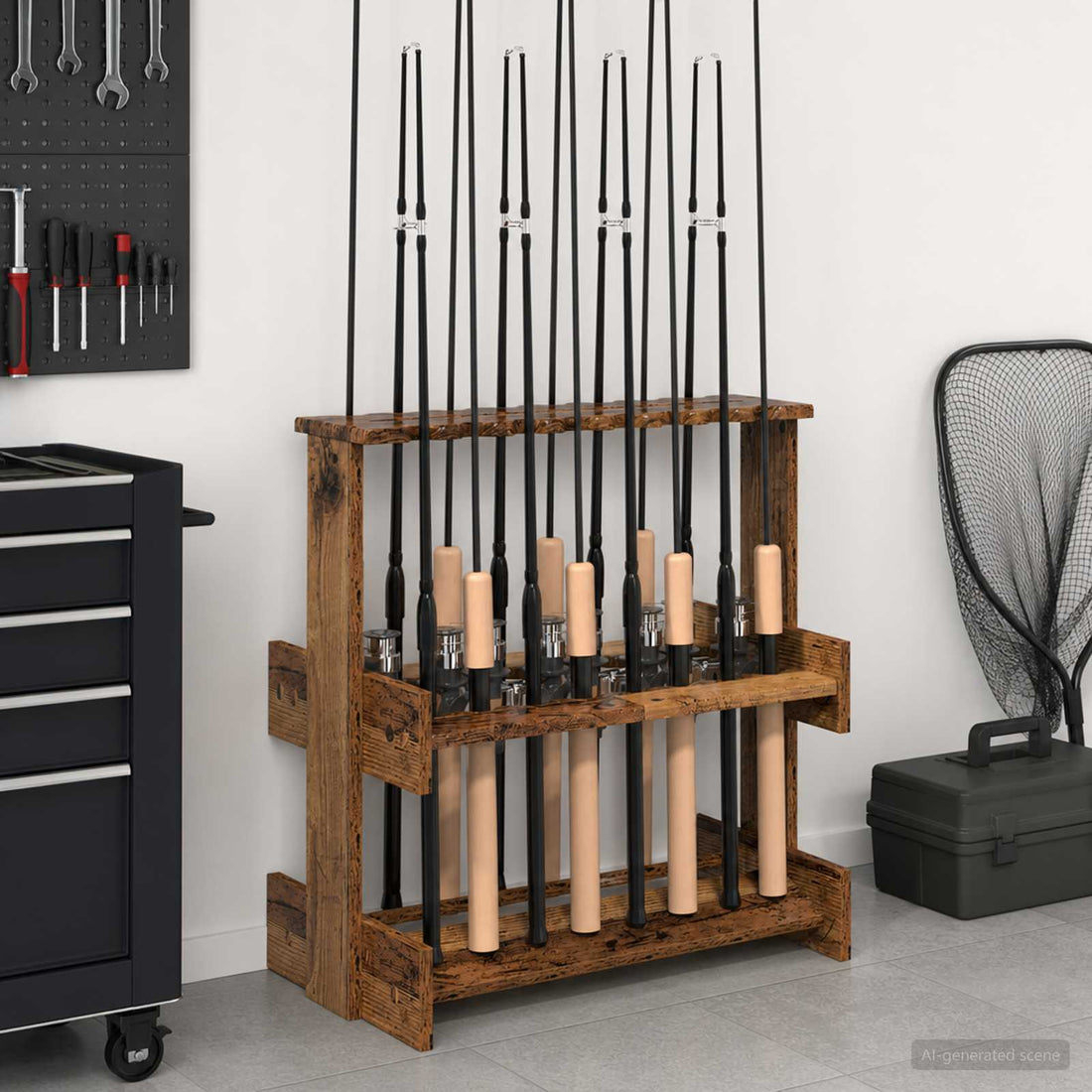 vidaXL Soporte para cañas de pescar Madera de ingeniería