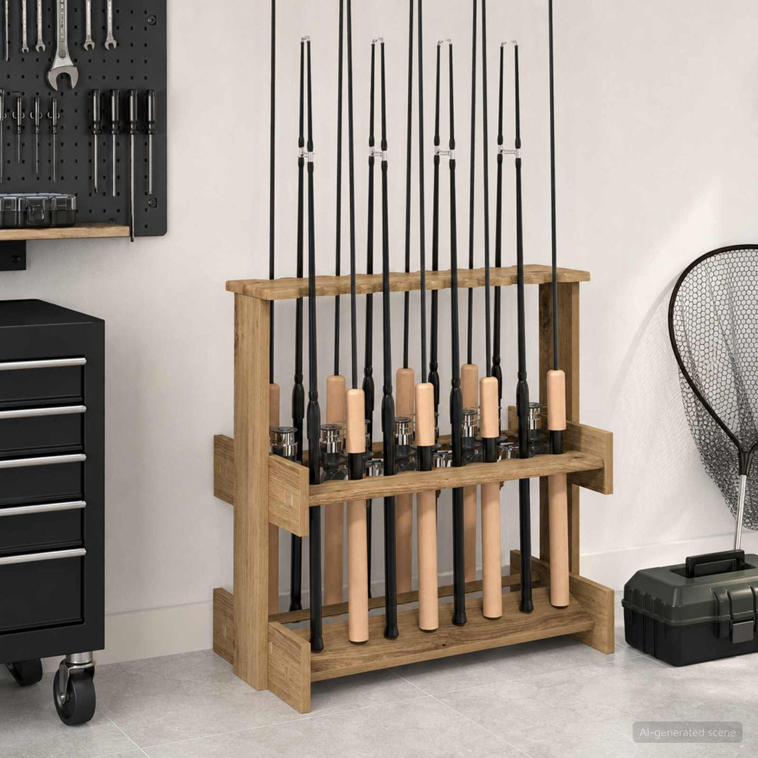 vidaXL Soporte para cañas de pescar Madera de ingeniería