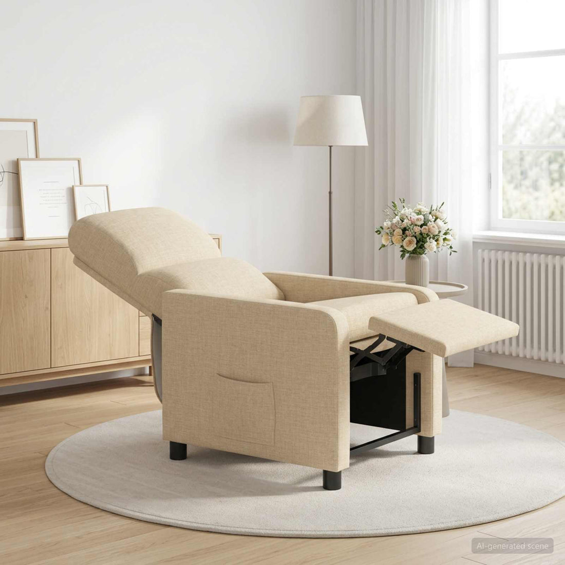 vidaXL Recliner Crema Tela