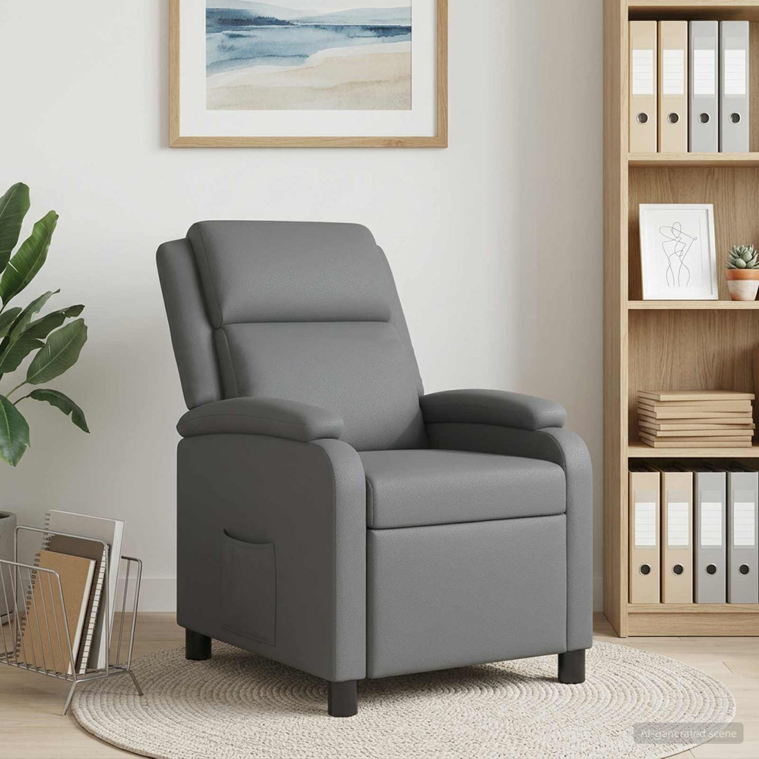 vidaXL Recliner Gris Cuero sintético
