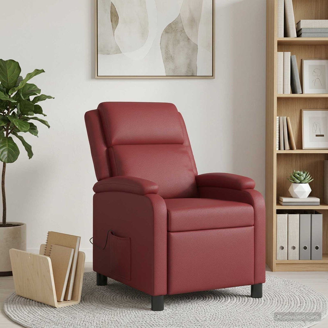 vidaXL Silla de masajes reclinable Rojo vino Cuero sintético