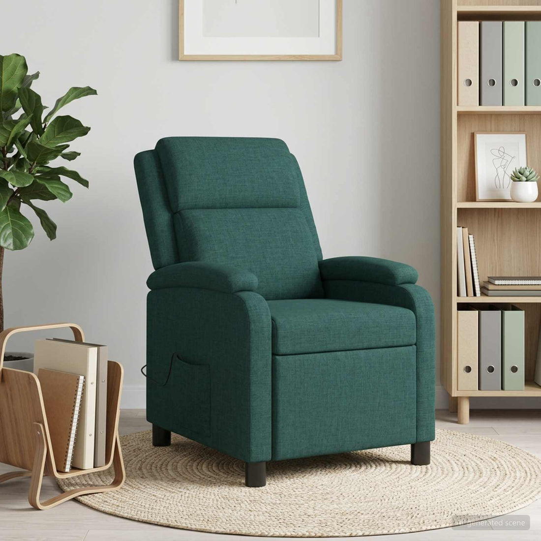 vidaXL Silla de masajes reclinable Verde oscuro Tela
