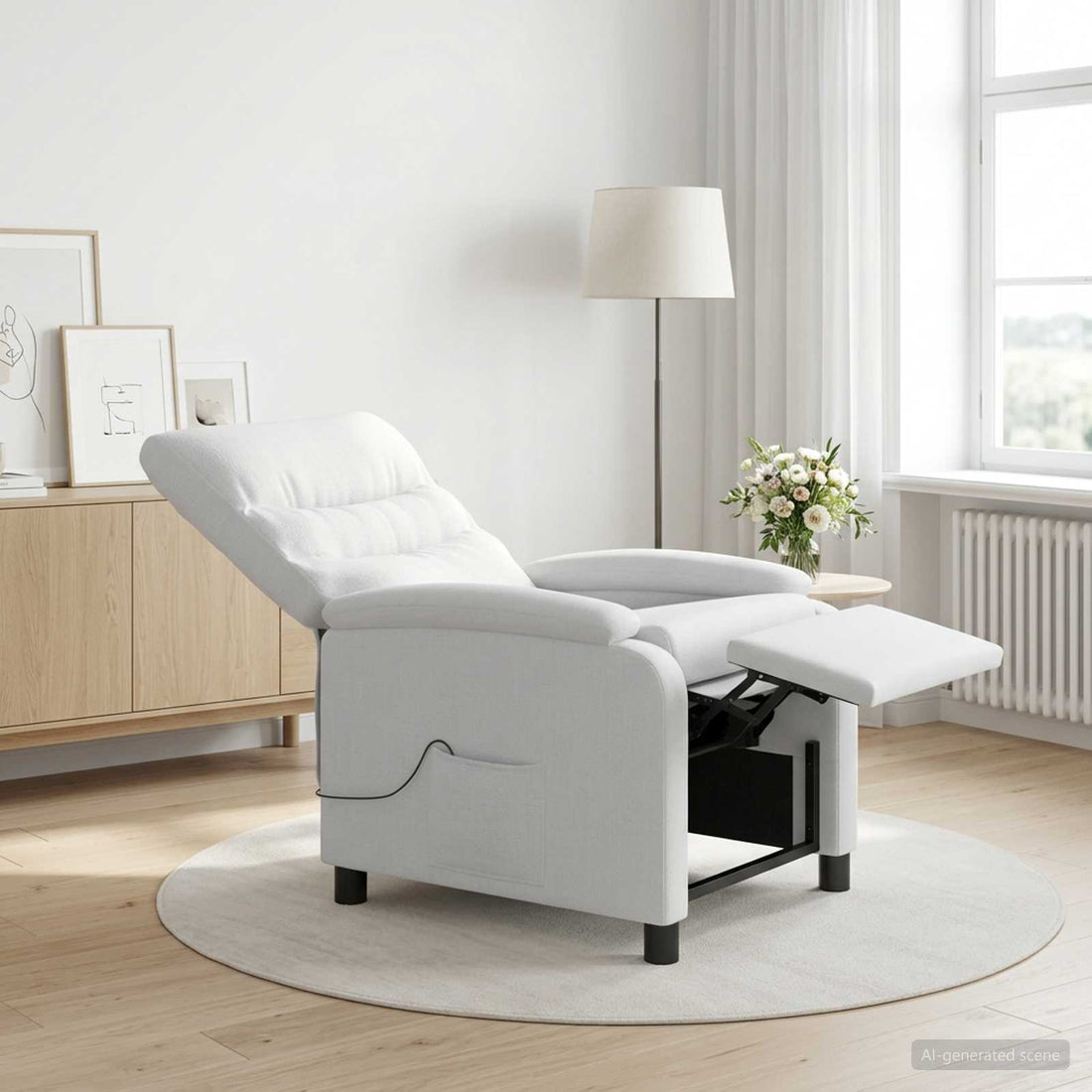 vidaXL Silla de masajes reclinable Blanco Tela