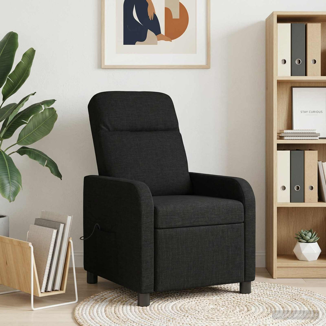 vidaXL Silla de masajes reclinable Negro Tela