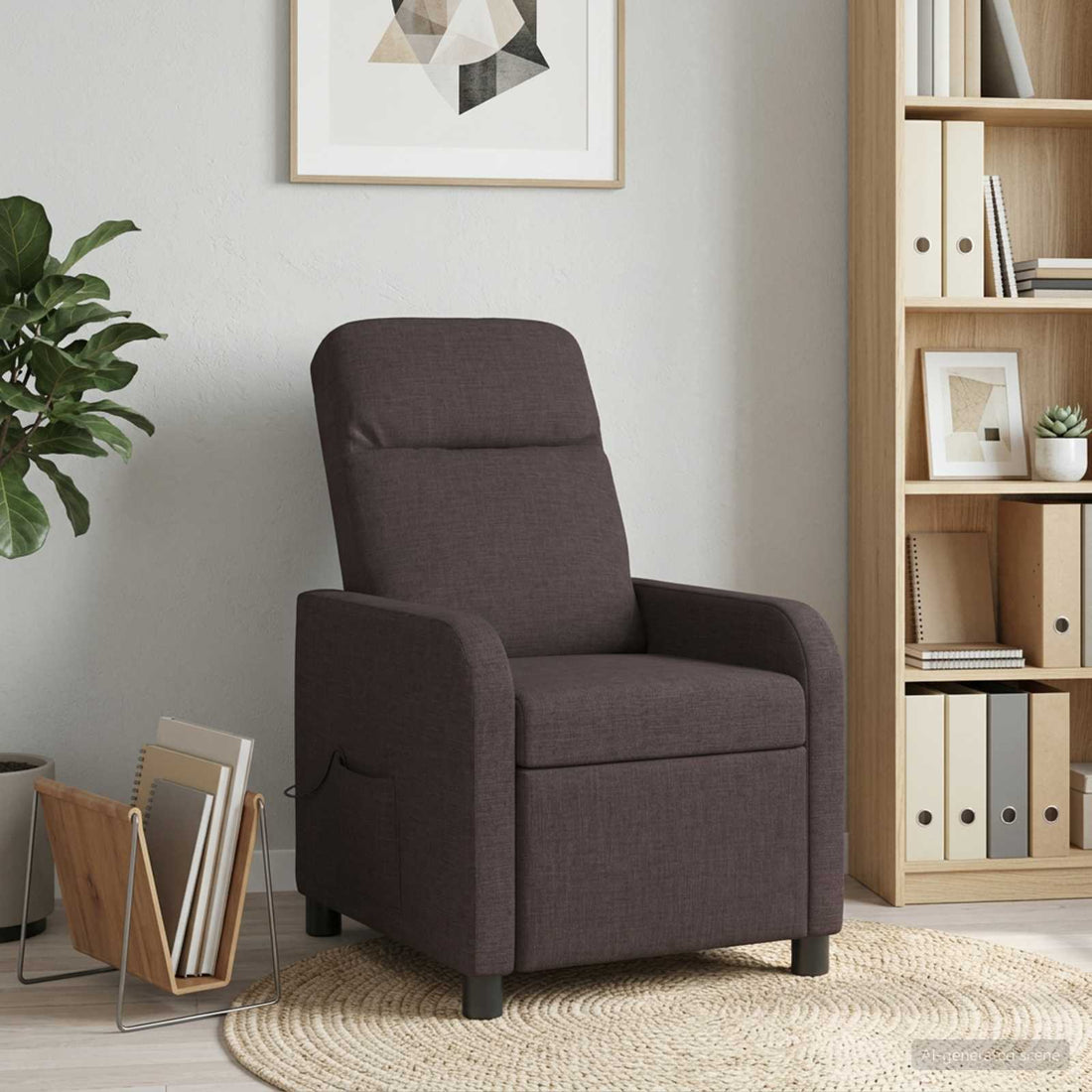 vidaXL Silla de masajes reclinable Marrón Oscuro Tela