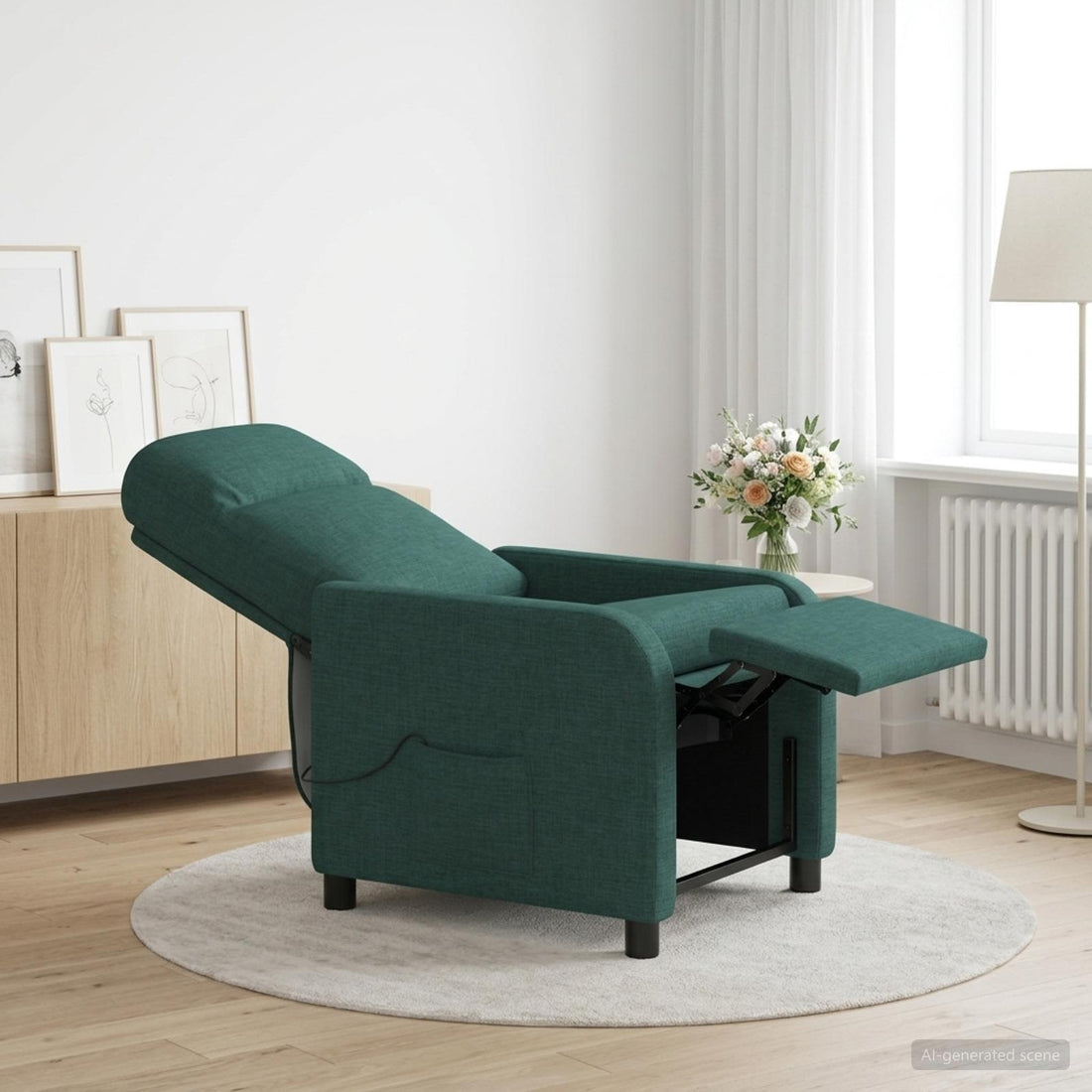vidaXL Silla de masajes reclinable Verde oscuro Tela