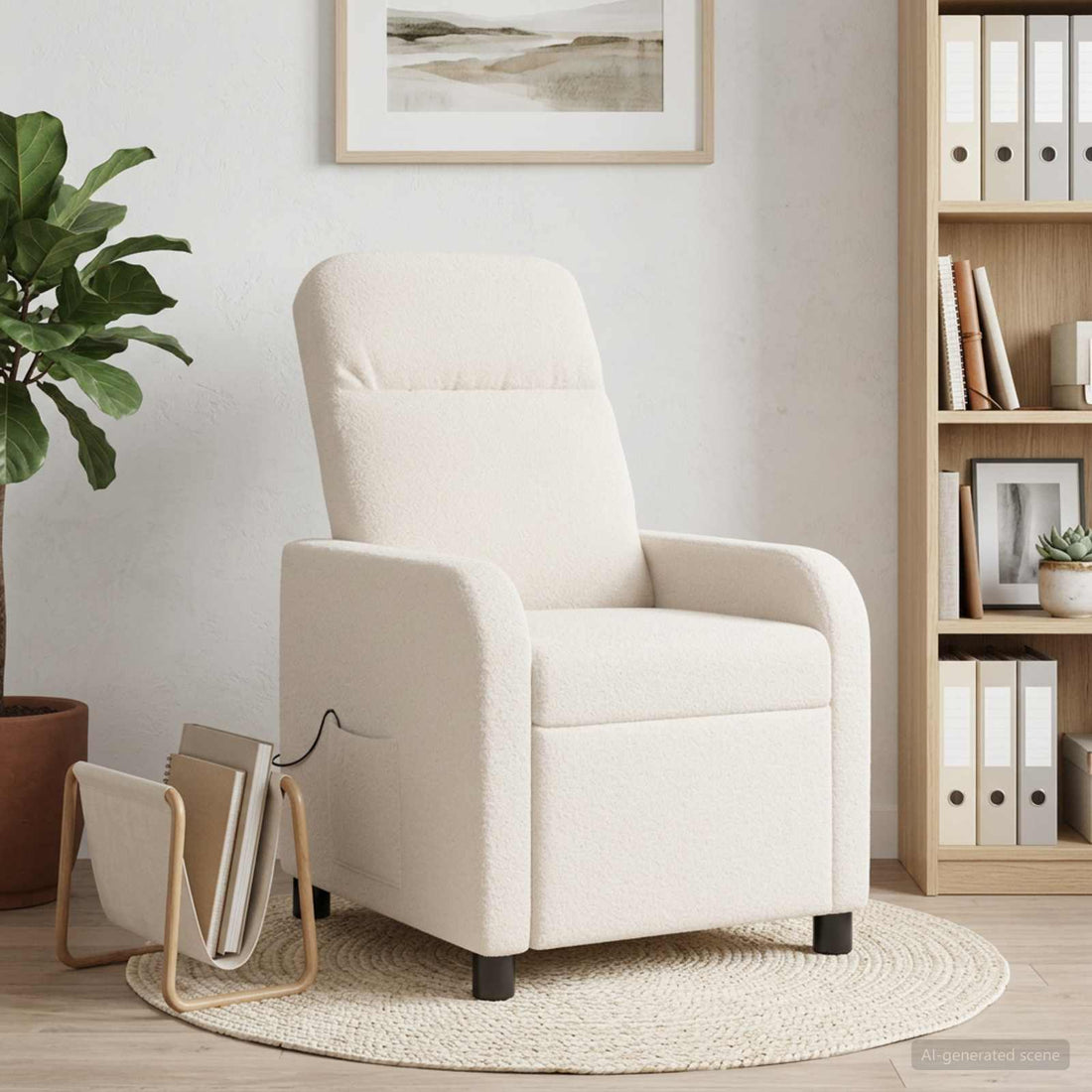 vidaXL Silla de masajes reclinable Crema Bouclé